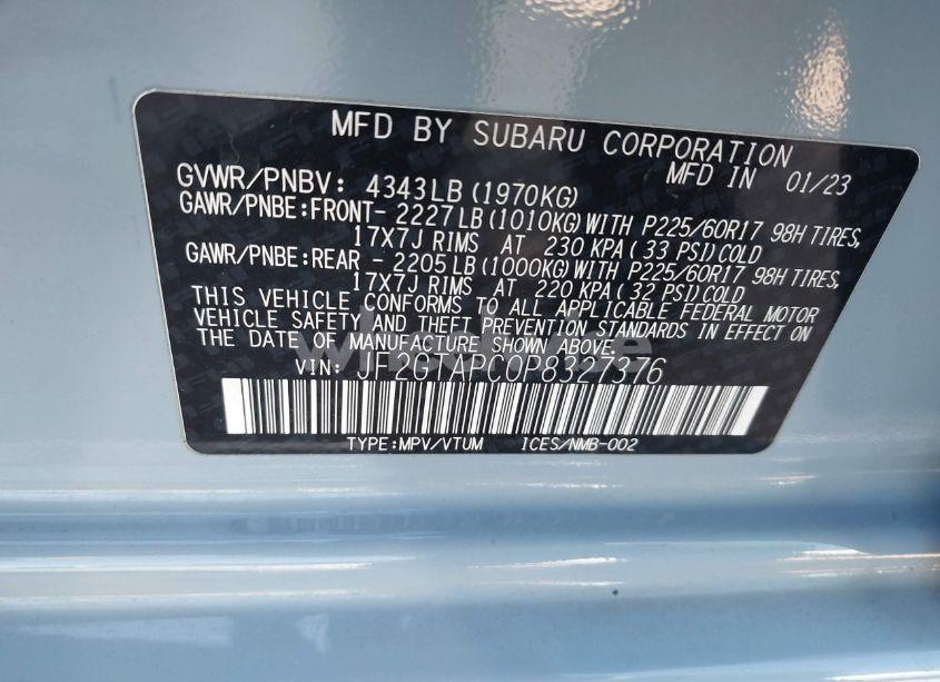 Photo 9 of 2023 Subaru Crosstrek PREMIUM (VIN JF2GTAPC0P8327376)