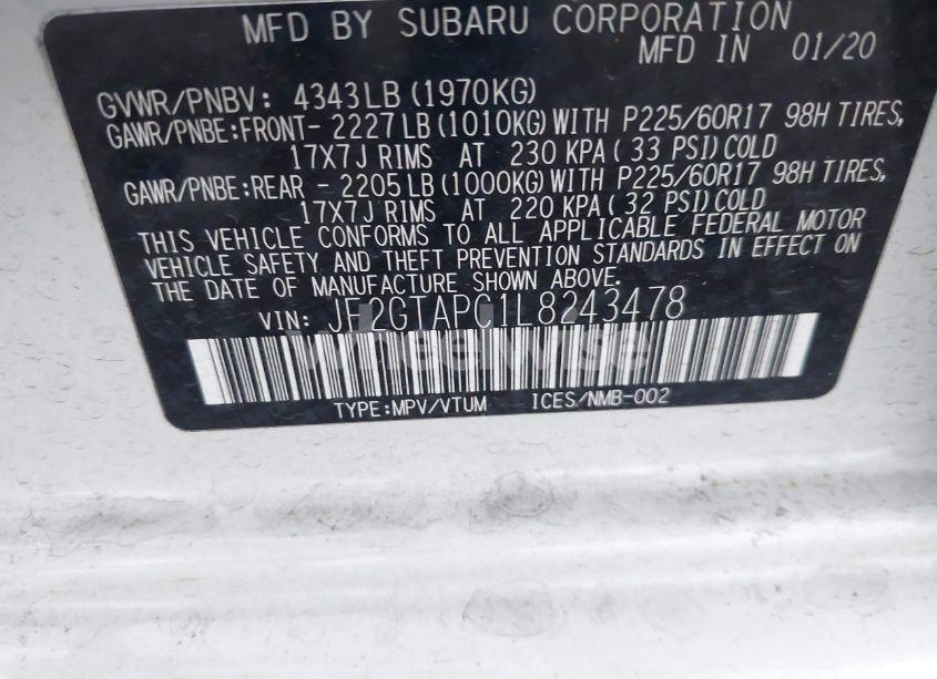 Photo 9 of 2020 Subaru Crosstrek PREMIUM (VIN JF2GTAPC1L8243478)