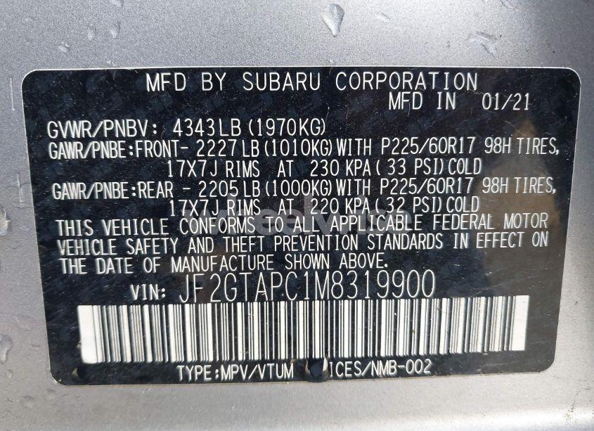 Photo 9 of 2021 Subaru Crosstrek PREMIUM (VIN JF2GTAPC1M8319900)