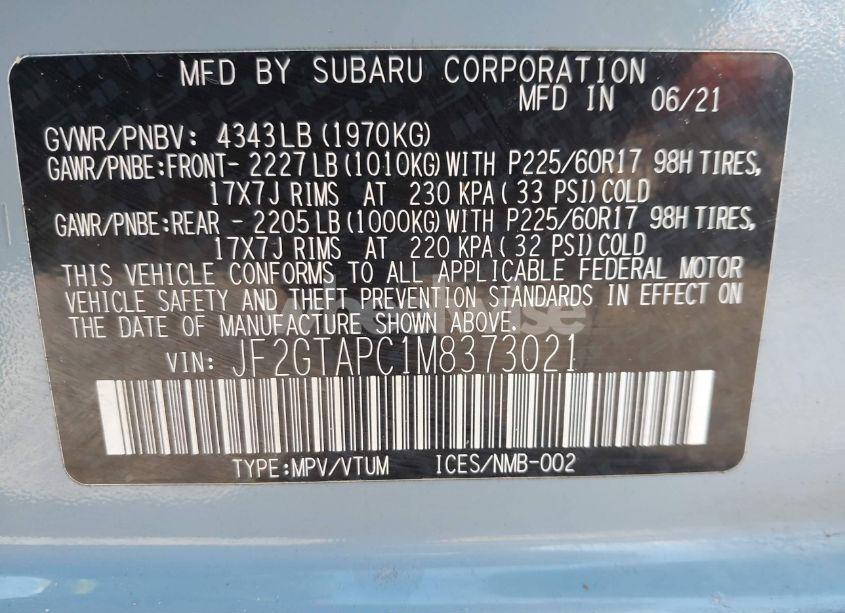 Photo 9 of 2021 Subaru Crosstrek PREMIUM (VIN JF2GTAPC1M8373021)