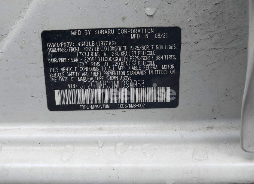 Photo 9 of 2021 Subaru Crosstrek PREMIUM (VIN JF2GTAPC1MH394953)