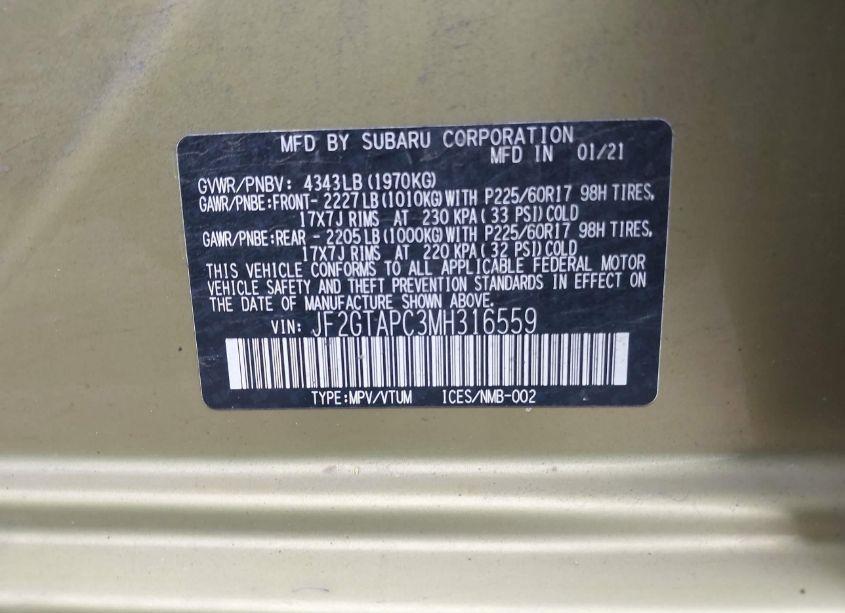 Photo 9 of 2021 Subaru Crosstrek PREMIUM (VIN JF2GTAPC3MH316559)