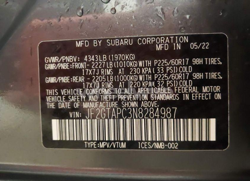 Photo 9 of 2022 Subaru Crosstrek PREMIUM (VIN JF2GTAPC3N8284987)