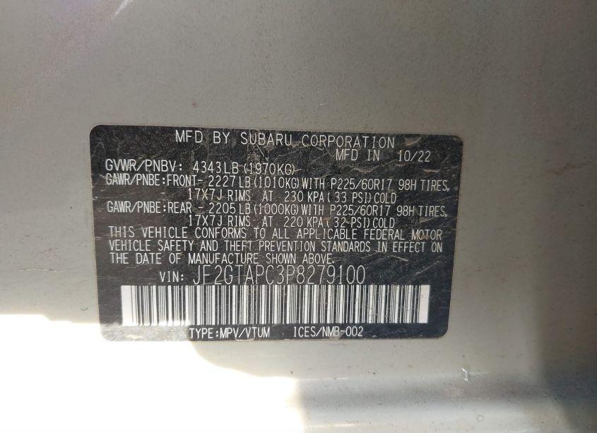 Photo 9 of 2023 Subaru Crosstrek PREMIUM (VIN JF2GTAPC3P8279100)