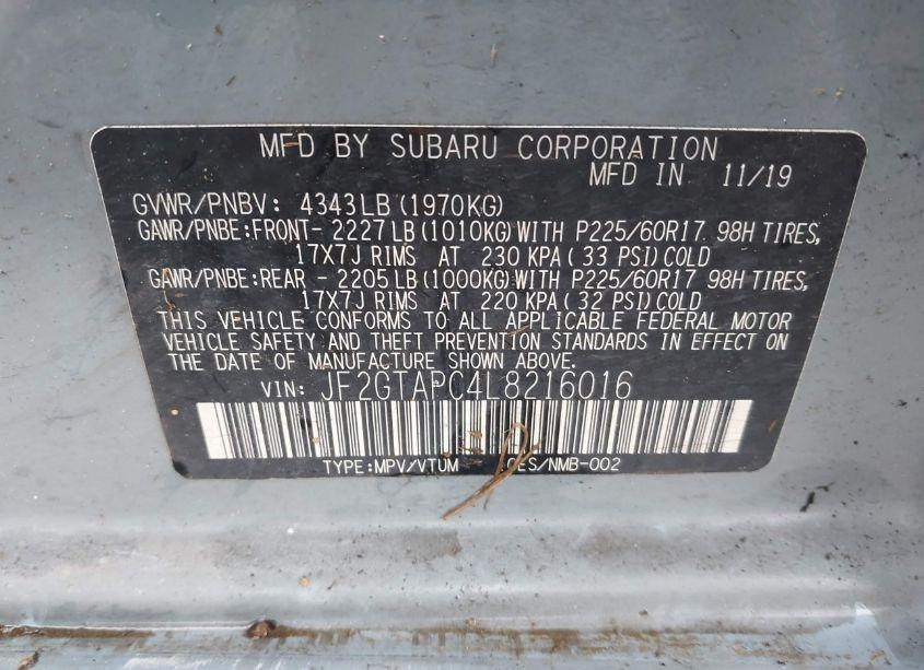 Photo 9 of 2020 Subaru Crosstrek PREMIUM (VIN JF2GTAPC4L8216016)