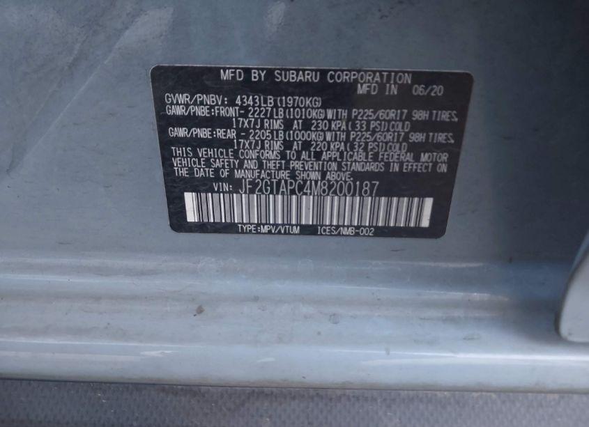 Photo 9 of 2021 Subaru Crosstrek PREMIUM (VIN JF2GTAPC4M8200187)