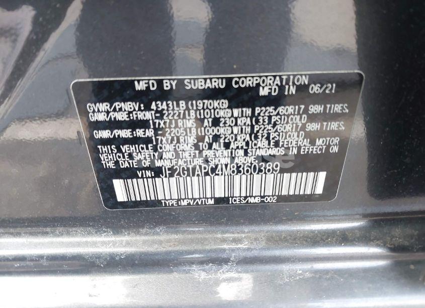 Photo 9 of 2021 Subaru Crosstrek PREMIUM (VIN JF2GTAPC4M8360389)