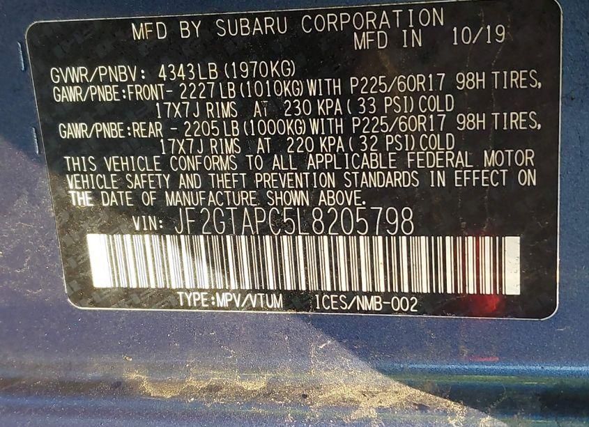 Photo 9 of 2020 Subaru Crosstrek PREMIUM (VIN JF2GTAPC5L8205798)