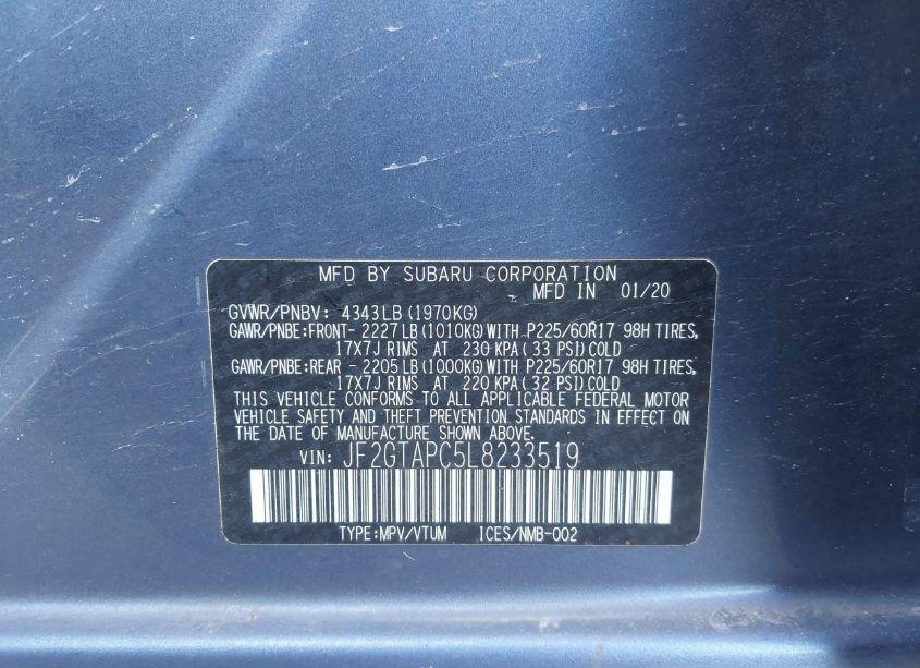 Photo 9 of 2020 Subaru Crosstrek PREMIUM (VIN JF2GTAPC5L8233519)