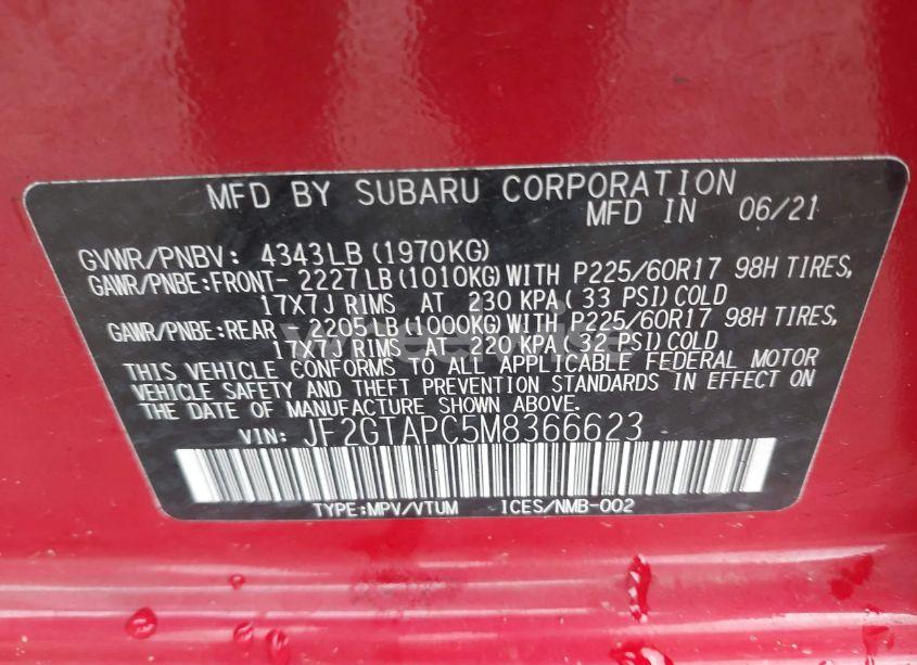 Photo 9 of 2021 Subaru Crosstrek PREMIUM (VIN JF2GTAPC5M8366623)