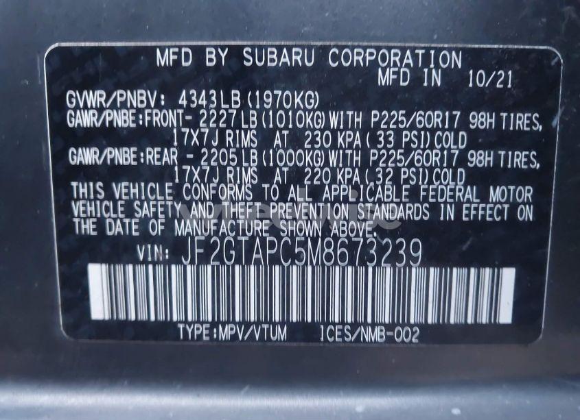 Photo 9 of 2021 Subaru Crosstrek PREMIUM (VIN JF2GTAPC5M8673239)