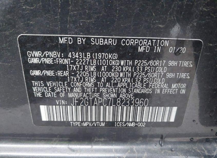 Photo 9 of 2020 Subaru Crosstrek PREMIUM (VIN JF2GTAPC7L8233960)