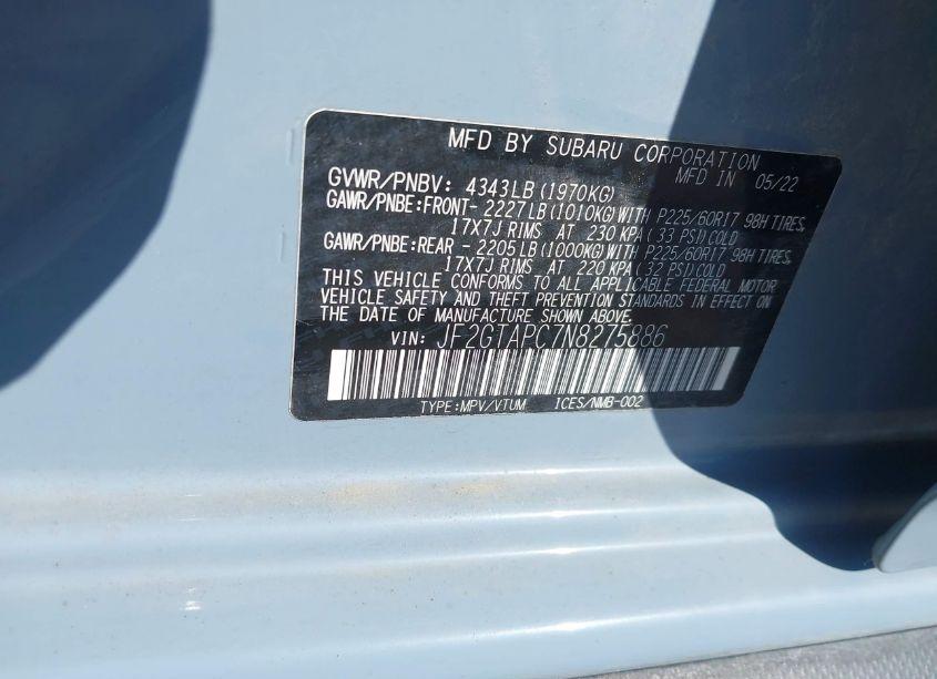 Photo 9 of 2022 Subaru Crosstrek PREMIUM (VIN JF2GTAPC7N8275886)