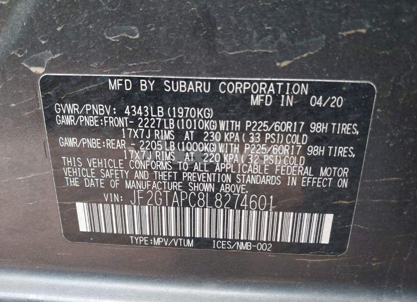 Photo 9 of 2020 Subaru Crosstrek PREMIUM (VIN JF2GTAPC8L8274601)