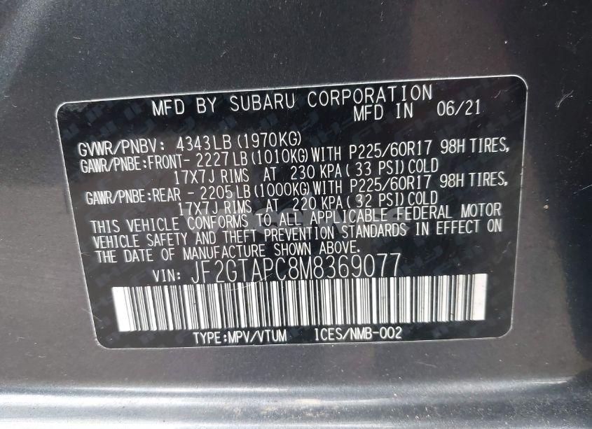 Photo 9 of 2021 Subaru Crosstrek PREMIUM (VIN JF2GTAPC8M8369077)