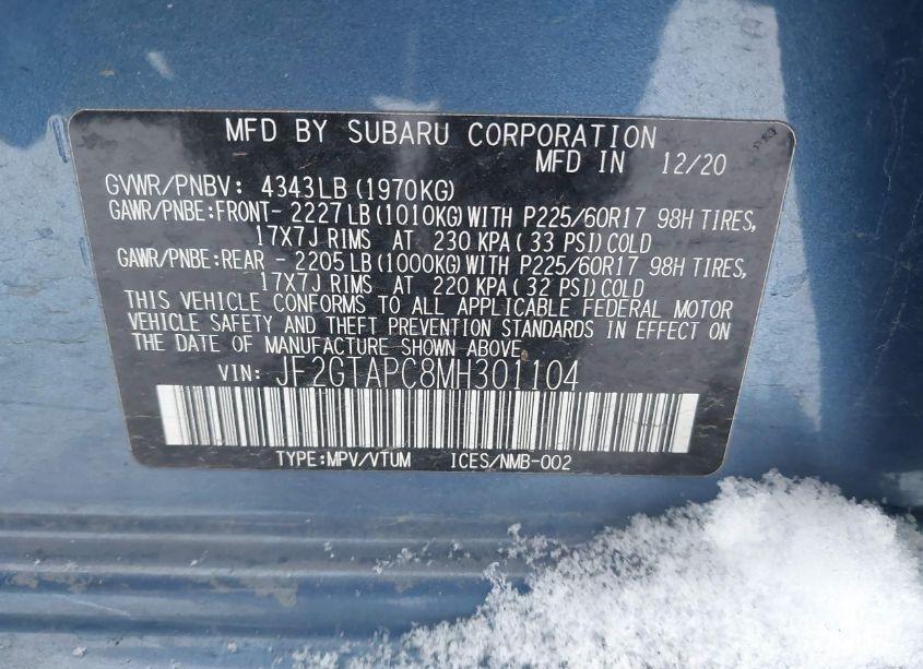 Photo 9 of 2021 Subaru Crosstrek PREMIUM (VIN JF2GTAPC8MH301104)