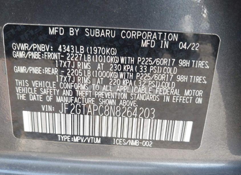 Photo 9 of 2022 Subaru Crosstrek PREMIUM (VIN JF2GTAPC8N8264203)