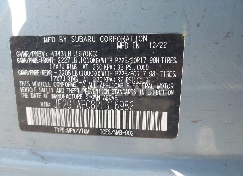 Photo 9 of 2023 Subaru Crosstrek PREMIUM (VIN JF2GTAPC8PH316982)