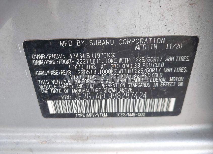 Photo 9 of 2021 Subaru Crosstrek PREMIUM (VIN JF2GTAPC9M8287424)