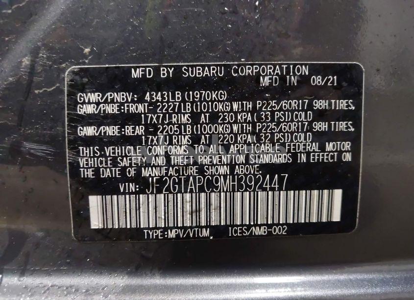 Photo 9 of 2021 Subaru Crosstrek PREMIUM (VIN JF2GTAPC9MH392447)