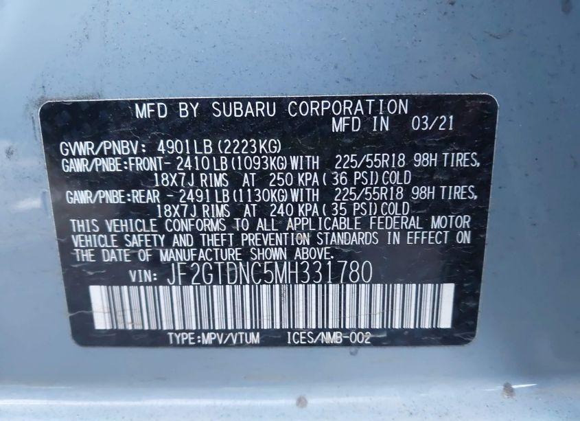 Photo 9 of 2021 Subaru Crosstrek HYBRID (VIN JF2GTDNC5MH331780)