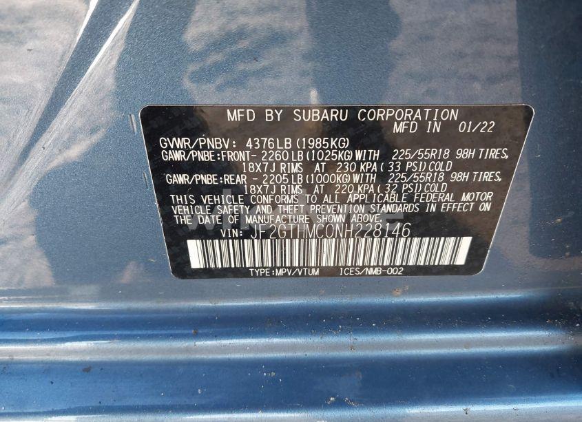 Photo 9 of 2022 Subaru Crosstrek LIMITED (VIN JF2GTHMC0NH228146)