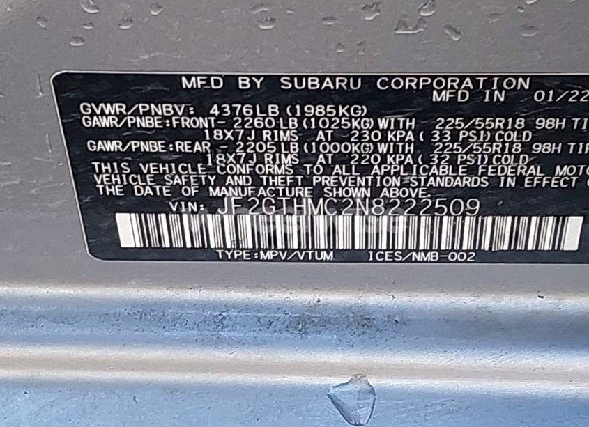 Photo 9 of 2022 Subaru Crosstrek LIMITED (VIN JF2GTHMC2N8222509)