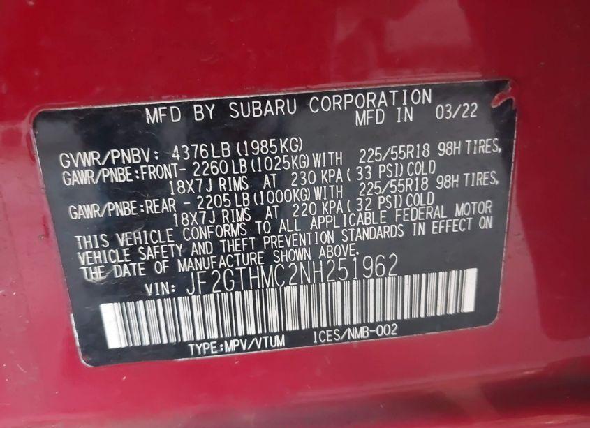 Photo 9 of 2022 Subaru Crosstrek LIMITED (VIN JF2GTHMC2NH251962)