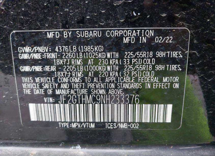 Photo 9 of 2022 Subaru Crosstrek LIMITED (VIN JF2GTHMC9NH233376)