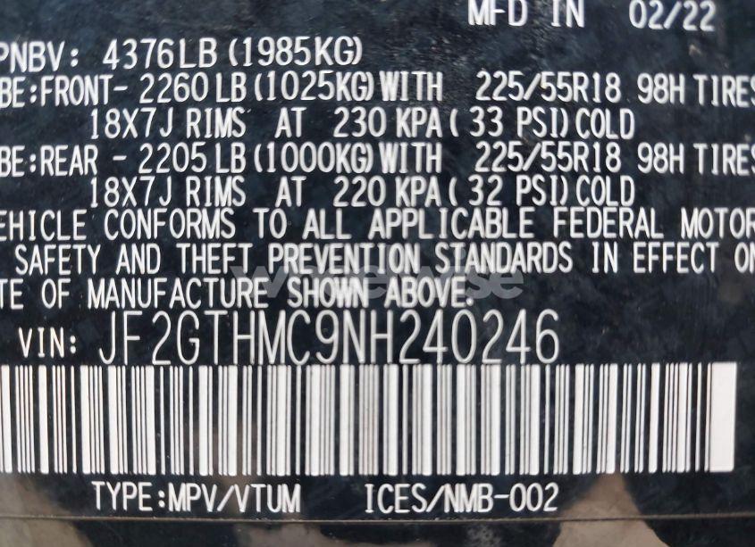 Photo 9 of 2022 Subaru Crosstrek LIMITED (VIN JF2GTHMC9NH240246)