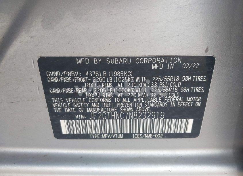 Photo 9 of 2022 Subaru Crosstrek LIMITED (VIN JF2GTHNC7N8232919)