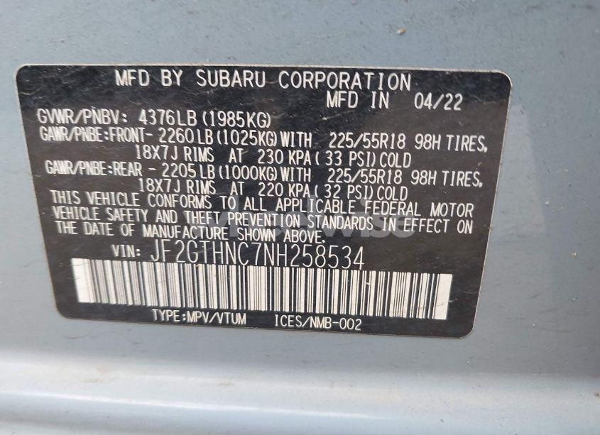 Photo 9 of 2022 Subaru Crosstrek LIMITED (VIN JF2GTHNC7NH258534)