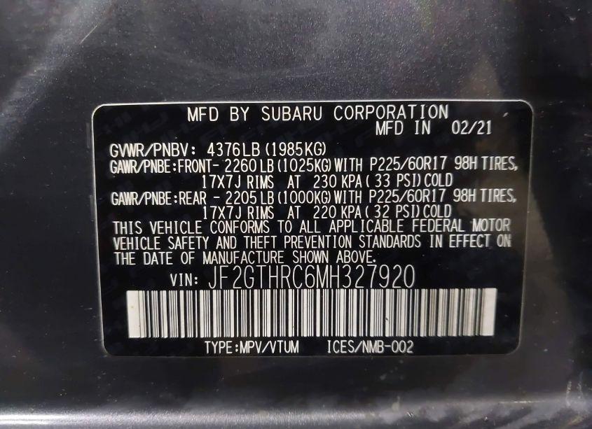 Photo 9 of 2021 Subaru Crosstrek SPORT (VIN JF2GTHRC6MH327920)