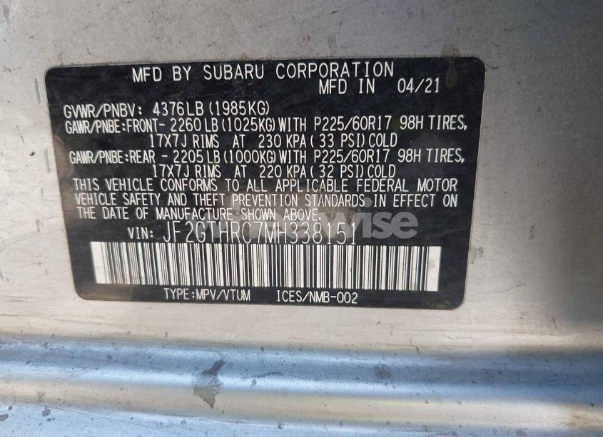 Photo 9 of 2021 Subaru Crosstrek SPORT (VIN JF2GTHRC7MH338151)