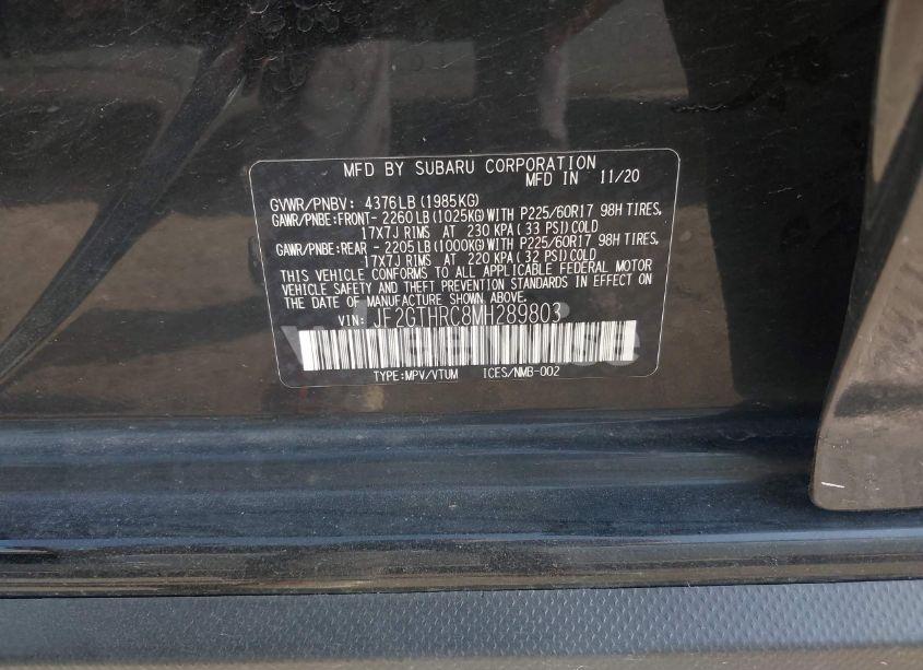 Photo 9 of 2021 Subaru Crosstrek SPORT (VIN JF2GTHRC8MH289803)