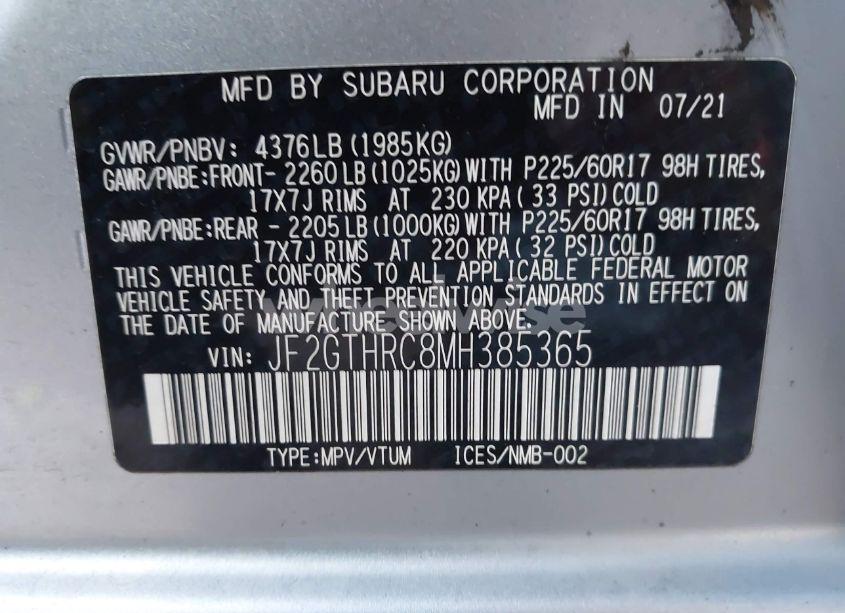 Photo 9 of 2021 Subaru Crosstrek SPORT (VIN JF2GTHRC8MH385365)