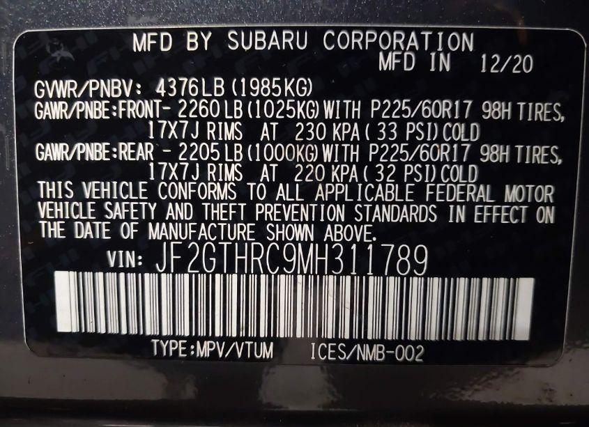 Photo 9 of 2021 Subaru Crosstrek SPORT (VIN JF2GTHRC9MH311789)