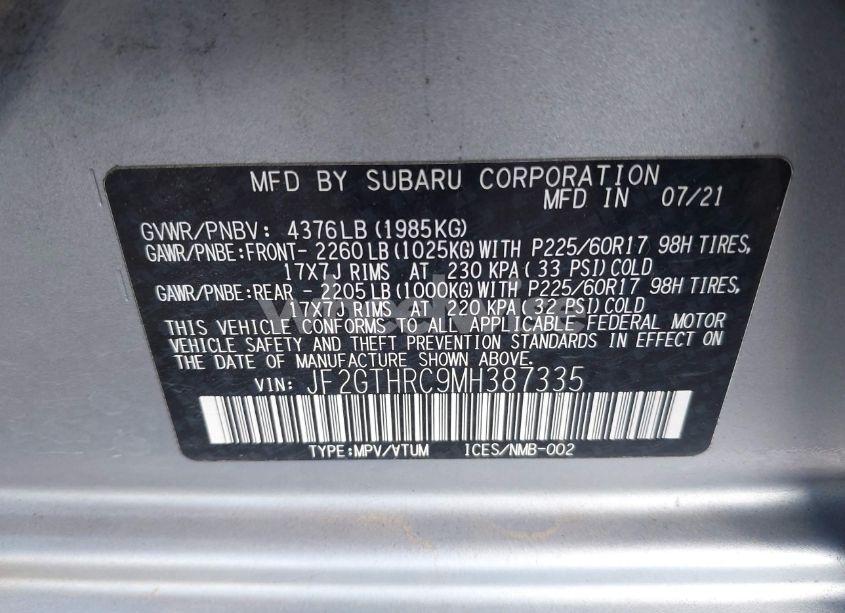 Photo 9 of 2021 Subaru Crosstrek SPORT (VIN JF2GTHRC9MH387335)