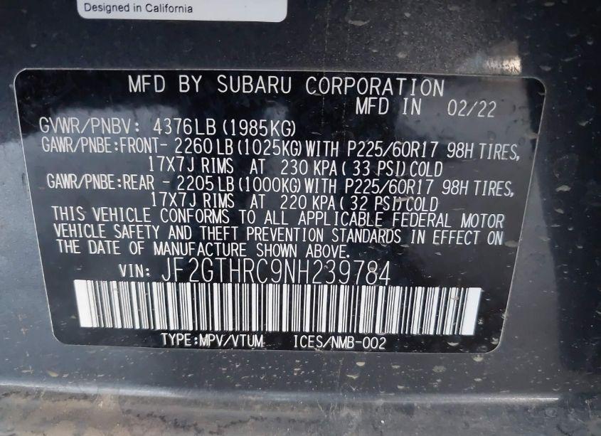 Photo 9 of 2022 Subaru Crosstrek SPORT (VIN JF2GTHRC9NH239784)