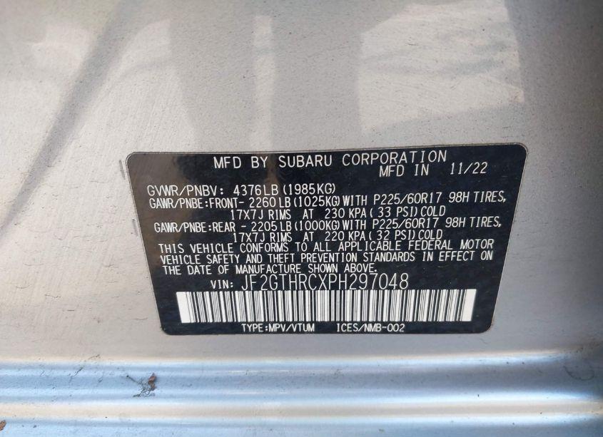 Photo 9 of 2023 Subaru Crosstrek SPORT (VIN JF2GTHRCXPH297048)