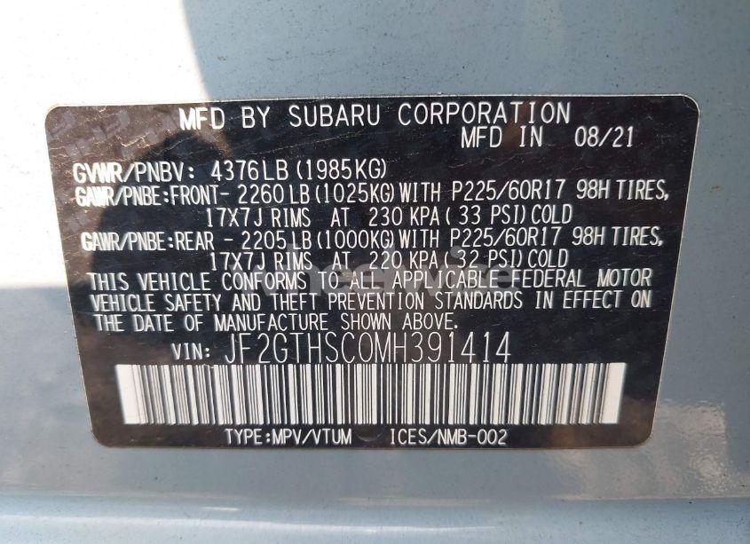 Photo 9 of 2021 Subaru Crosstrek SPORT (VIN JF2GTHSC0MH391414)