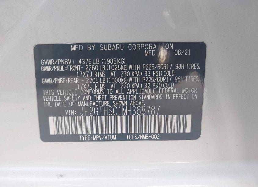 Photo 9 of 2021 Subaru Crosstrek SPORT (VIN JF2GTHSC1MH368787)