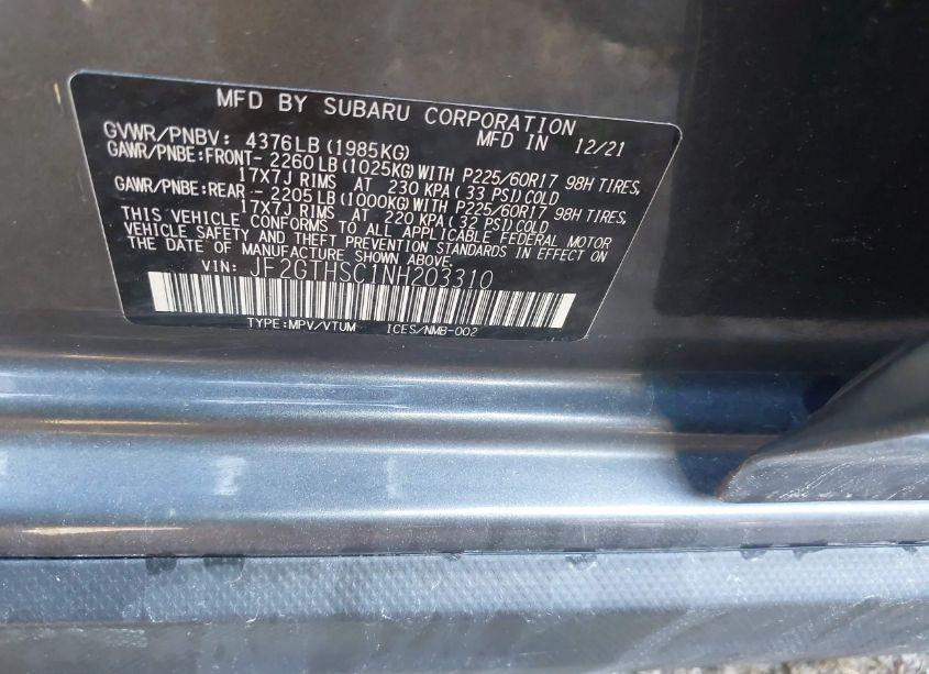 Photo 9 of 2022 Subaru Crosstrek SPORT (VIN JF2GTHSC1NH203310)