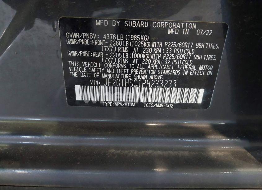 Photo 9 of 2023 Subaru Crosstrek SPORT (VIN JF2GTHSC1PH233233)