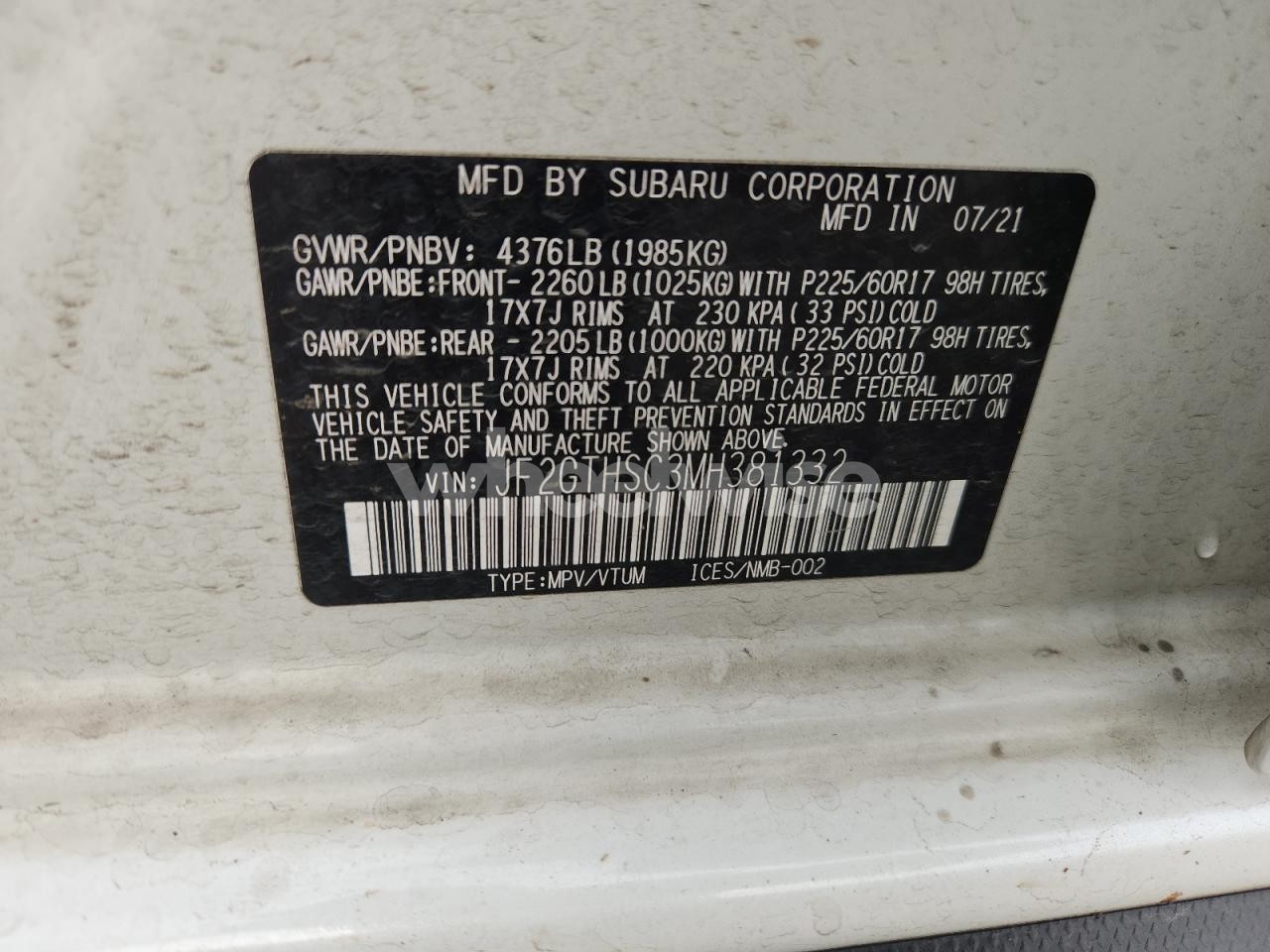 Photo 12 of 2021 SUBARU CROSSTREK SPORT (VIN JF2GTHSC3MH381332)