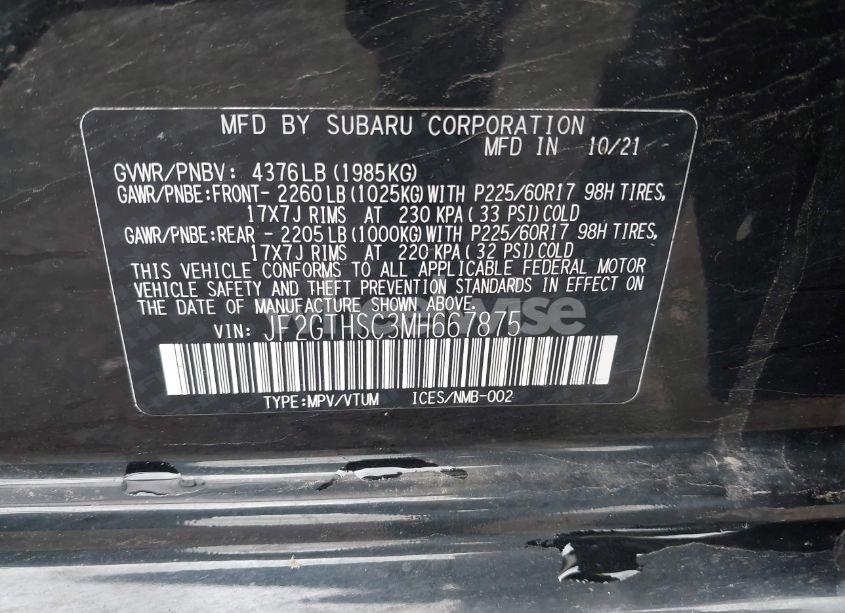 Photo 9 of 2021 Subaru Crosstrek SPORT (VIN JF2GTHSC3MH667875)