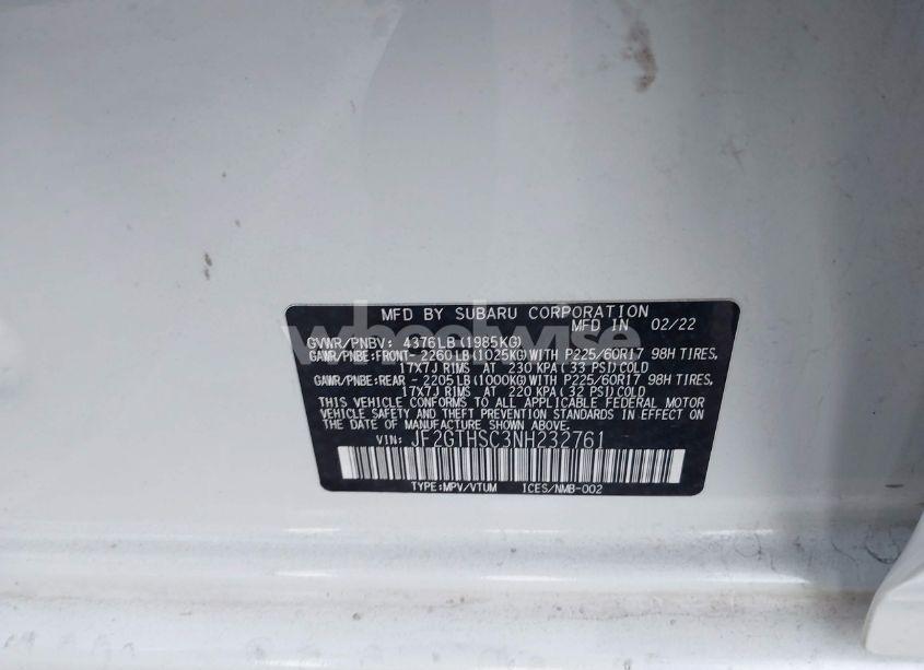 Photo 9 of 2022 Subaru Crosstrek SPORT (VIN JF2GTHSC3NH232761)