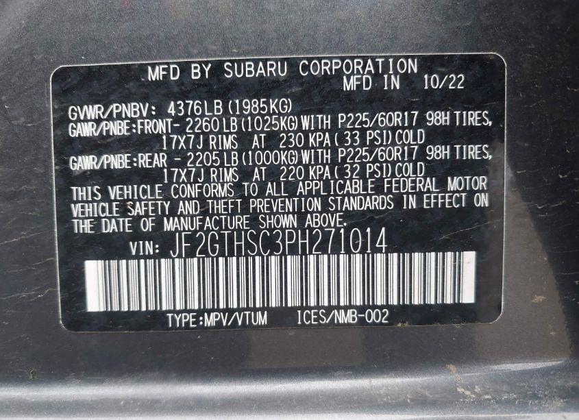 Photo 9 of 2023 Subaru Crosstrek SPORT (VIN JF2GTHSC3PH271014)