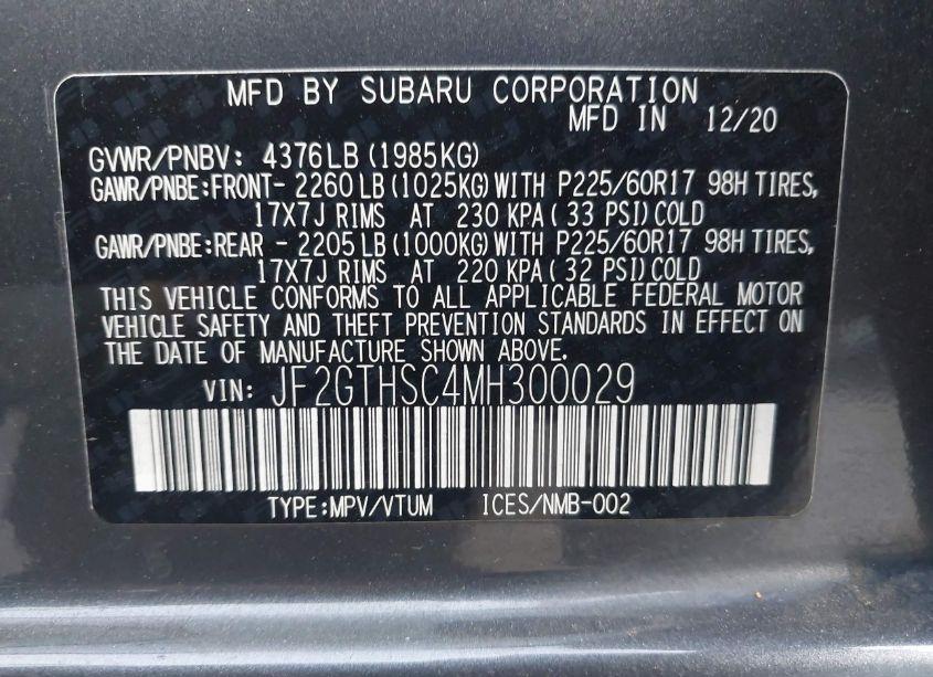 Photo 9 of 2021 Subaru Crosstrek SPORT (VIN JF2GTHSC4MH300029)