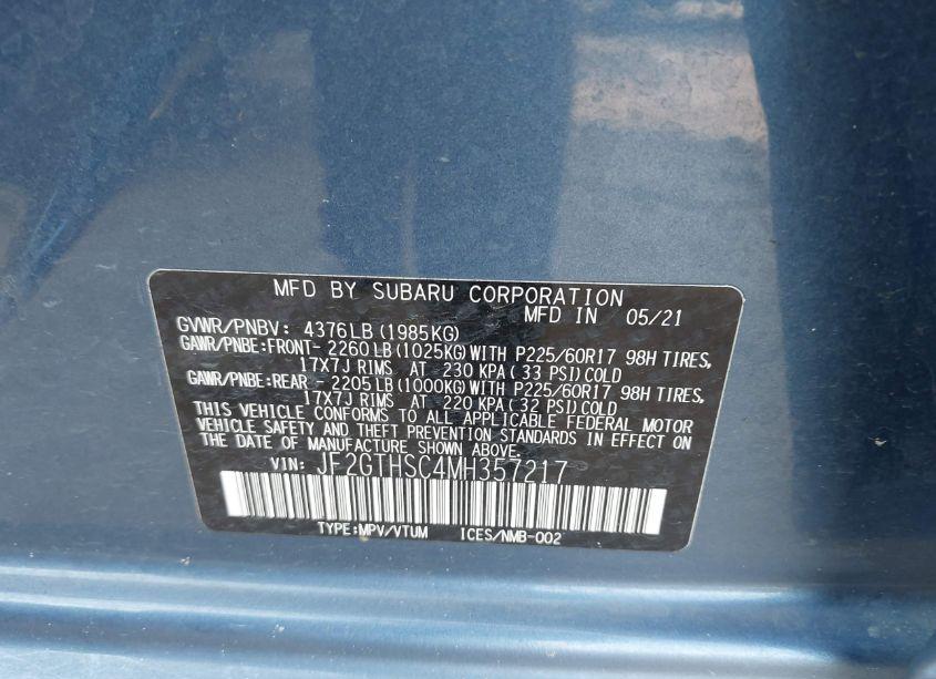 Photo 9 of 2021 Subaru Crosstrek SPORT (VIN JF2GTHSC4MH357217)